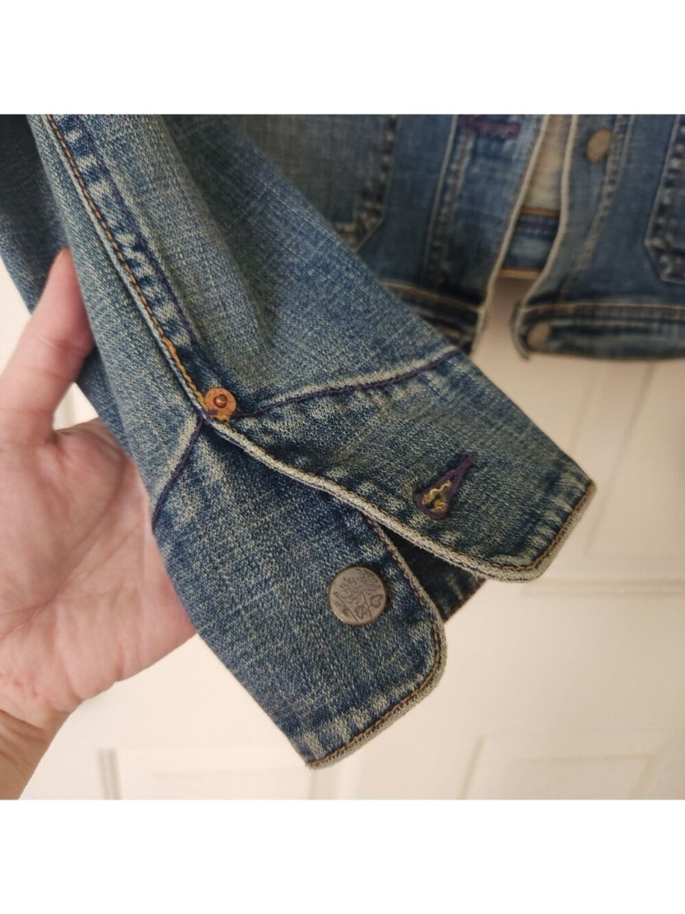 Levi's Retro Blue Denim Trucker Jacket Butterfly Print Y2K Coquette Fairy Cute - Picture 8 of 12